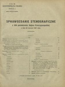 Sprawozdanie Stenograficzne z 329 Posiedzenia Sejmu Rzeczypospolitej z dnia 20 czerwca 1927 r. (I Kadencja 1922-1927)