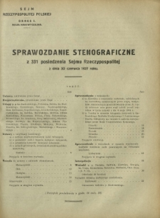 Sprawozdanie Stenograficzne z 331 Posiedzenia Sejmu Rzeczypospolitej z dnia 30 czerwca 1927 r. (I Kadencja 1922-1927)