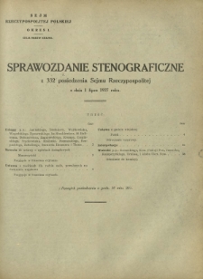 Sprawozdanie Stenograficzne z 332 Posiedzenia Sejmu Rzeczypospolitej z dnia 1 lipca 1927 r. (I Kadencja 1922-1927)