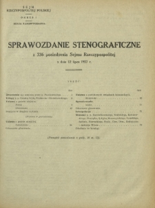 Sprawozdanie Stenograficzne z 336 Posiedzenia Sejmu Rzeczypospolitej z dnia 12 lipca 1927 r. (I Kadencja 1922-1927)
