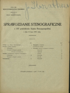 Sprawozdanie Stenograficzne z 337 Posiedzenia Sejmu Rzeczypospolitej z dnia 13 lipca 1927 r. (I Kadencja 1922-1927)