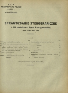 Sprawozdanie Stenograficzne z 333 Posiedzenia Sejmu Rzeczypospolitej z dnia 5 lipca 1927 r. (I Kadencja 1922-1927)