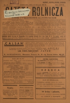 Gazeta Rolnicza : pismo tygodniowe ilustrowane. R. 78, nr 47 (25 listopada 1938)