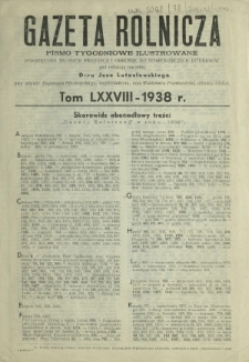 Gazeta Rolnicza : pismo tygodniowe ilustrowane. R. 78 (1938) - skorowidze