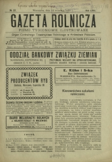 Gazeta Rolnicza : pismo tygodniowe ilustrowane. R. 58, nr 37 (13 września 1918)