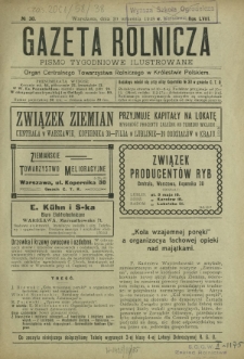 Gazeta Rolnicza : pismo tygodniowe ilustrowane. R. 58, nr 38 (20 września 1918)