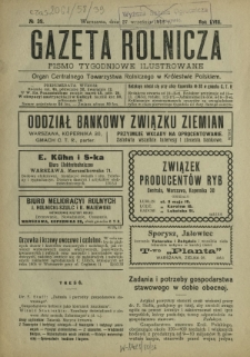 Gazeta Rolnicza : pismo tygodniowe ilustrowane. R. 58, nr 39 (27 września 1918)
