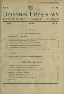 Dziennik Urzędowy Kuratorjum Okręgu Szkolnego Lubelskiego R. 10, nr 4 (98) 1 grudnia 1937