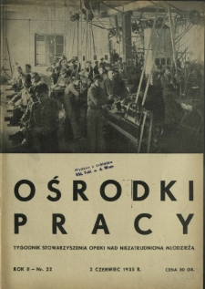 Ośrodki Pracy : tygodnik Stowarzyszenia Opieki nad Nieztrudnioną Młodzieżą R. 2, Nr 22 (2 czerwiec 1935)