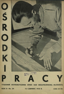 Ośrodki Pracy : tygodnik Stowarzyszenia Opieki nad Nieztrudnioną Młodzieżą R. 2, Nr 24 (16 czerwiec 1935)