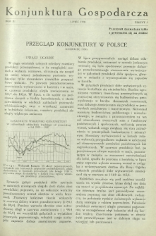 Konjunktura Gospodarcza : miesięcznik Instytutu Badania Konjunktur Gospodarczych i Cen. R. 3, z. 7 (lipiec 1930)