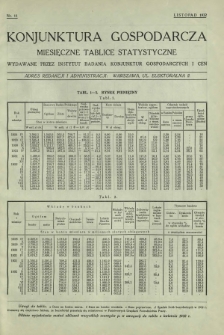 Konjunktura Gospodarcza : miesięczne tablice statystyczne wydawane przez Instytut Badania Konjunktur Gospodarczych i Cen. [R. 1], nr 11 (listopad 1932)
