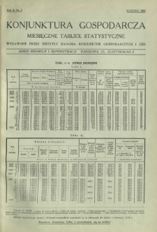 Konjunktura Gospodarcza : miesięczne tablice statystyczne wydawane przez Instytut Badania Konjunktur Gospodarczych i Cen. R. 2, nr 3 (marzec 1933)