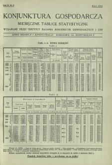 Konjunktura Gospodarcza : miesięczne tablice statystyczne wydawane przez Instytut Badania Konjunktur Gospodarczych i Cen. R. 2, nr 5 (maj 1933)