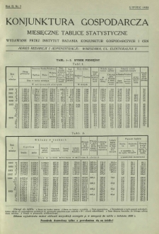 Konjunktura Gospodarcza : miesięczne tablice statystyczne wydawane przez Instytut Badania Konjunktur Gospodarczych i Cen. R. 2, nr 7 (lipiec 1933)