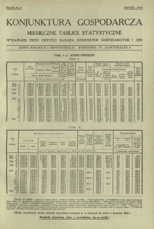 Konjunktura Gospodarcza : miesięczne tablice statystyczne wydawane przez Instytut Badania Konjunktur Gospodarczych i Cen. R. 3, nr 3 (marzec 1934)