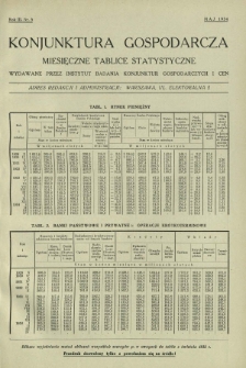 Konjunktura Gospodarcza : miesięczne tablice statystyczne wydawane przez Instytut Badania Konjunktur Gospodarczych i Cen. R. 3, nr 5 (maj 1934)