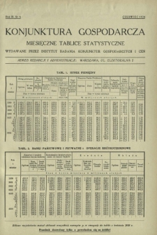 Konjunktura Gospodarcza : miesięczne tablice statystyczne wydawane przez Instytut Badania Konjunktur Gospodarczych i Cen. R. 3, nr 6 (czerwiec 1934)