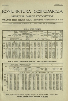 Konjunktura Gospodarcza : miesięczne tablice statystyczne wydawane przez Instytut Badania Konjunktur Gospodarczych i Cen. R. 3, nr 8 (sierpień 1934)