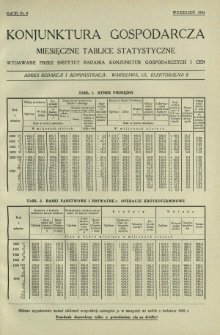 Konjunktura Gospodarcza : miesięczne tablice statystyczne wydawane przez Instytut Badania Konjunktur Gospodarczych i Cen. R. 3, nr 9 (wrzesień 1934)