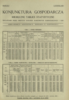 Konjunktura Gospodarcza : miesięczne tablice statystyczne wydawane przez Instytut Badania Konjunktur Gospodarczych i Cen. R. 3, nr 11 (listopad 1934)