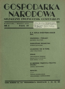 Gospodarka Narodowa : niezależny dwutygodnik gospodarczy. R. 4, nr 5 (1 marzec 1934)