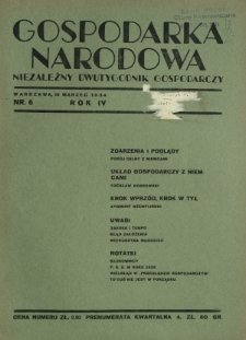 Gospodarka Narodowa : niezależny dwutygodnik gospodarczy. R. 4, nr 6 (15 marzec 1934)