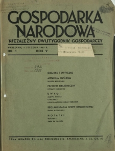Gospodarka Narodowa : niezależny dwutygodnik gospodarczy. R. 5, nr 1 (1 stycznia 1935)