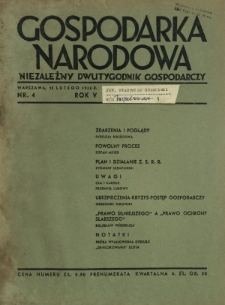 Gospodarka Narodowa : niezależny dwutygodnik gospodarczy. R. 5, nr 4 (15 lutego 1935)