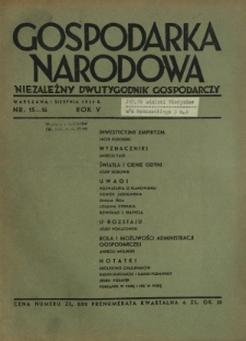 Gospodarka Narodowa : niezależny dwutygodnik gospodarczy. R. 5, nr 15-16 (1 sierpnia 1935)