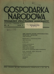 Gospodarka Narodowa : niezależny dwutygodnik gospodarczy. R. 5, nr 20 (15 października 1935)