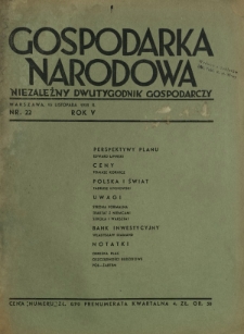 Gospodarka Narodowa : niezależny dwutygodnik gospodarczy. R. 5, nr 22 (15 listopada 1935)