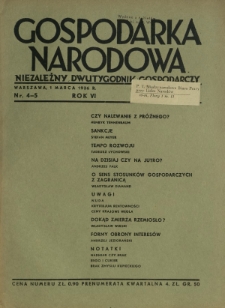 Gospodarka Narodowa : niezależny dwutygodnik gospodarczy. R. 6, nr 4-5 (1 marca 1936)