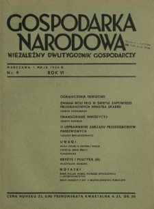 Gospodarka Narodowa : niezależny dwutygodnik gospodarczy. R. 6, nr 9 (1 maja 1936)