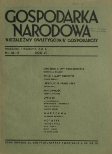 Gospodarka Narodowa : niezależny dwutygodnik gospodarczy. R. 6, nr 16-17 (1 września 1936)