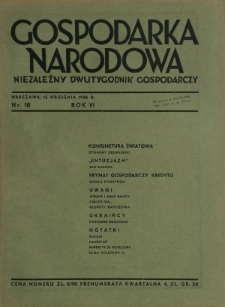 Gospodarka Narodowa : niezależny dwutygodnik gospodarczy. R. 6, nr 18 (15 września 1936)