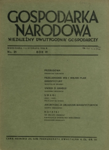 Gospodarka Narodowa : niezależny dwutygodnik gospodarczy. R. 6, nr 21 (1 listopada 1936)