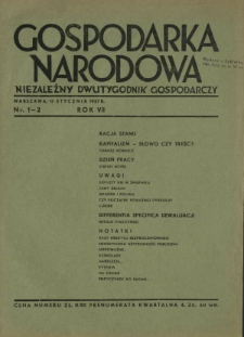 Gospodarka Narodowa : niezależny dwutygodnik gospodarczy. R. 7, nr 1-2 (15 stycznia 1937)