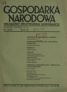 Gospodarka Narodowa : niezależny dwutygodnik gospodarczy. R. 7, nr 15-16 (1 sierpnia 1937)