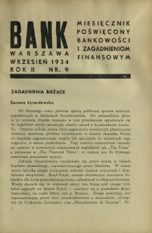 Bank : miesięcznik poświęcony bankowości i zagadnieniom finansowym. R. 2, nr 9 (wrzesień 1934)