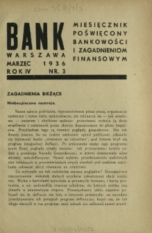 Bank : miesięcznik poświęcony bankowości i zagadnieniom finansowym. R. 4, nr 3 (marzec 1936)