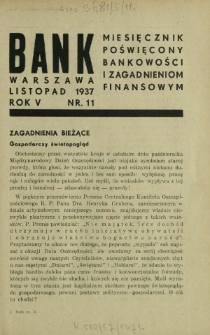 Bank : miesięcznik poświęcony bankowości i zagadnieniom finansowym. R. 5, nr 11 (listopad 1937)