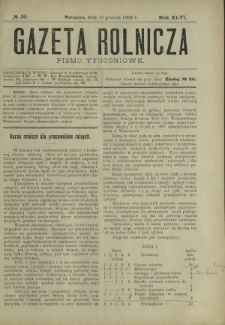Gazeta Rolnicza : pismo tygodniowe. R. 46, nr 50 (15 grudnia 1906)