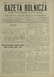 Gazeta Rolnicza : pismo tygodniowe ilustrowane. R. 52, nr 37 (13 września 1912)