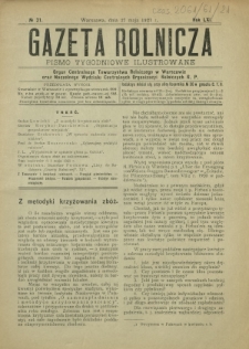Gazeta Rolnicza : pismo tygodniowe ilustrowane. R. 61, nr 21 (27 maja 1921)