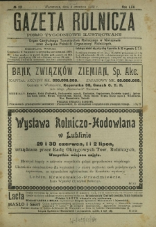 Gazeta Rolnicza : pismo tygodniowe ilustrowane. R. 62, nr 22 (2 czerwca 1922)
