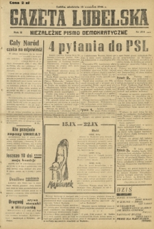 Gazeta Lubelska : niezależne pismo demokratyczne. R. 2, nr 254=563 (15 wrzesień 1946)