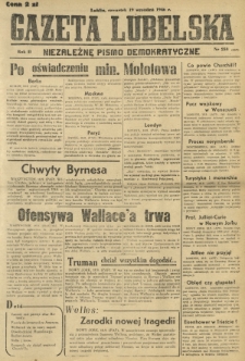 Gazeta Lubelska : niezależne pismo demokratyczne. R. 2, nr 258=567 (19 wrzesień 1946)