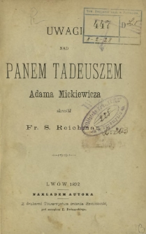 Uwagi nad Panem Tadeuszem Adama Mickiewicza