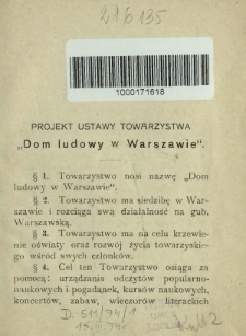 Projekt ustawy Towarzystwa "Dom Ludowy" w Warszawie